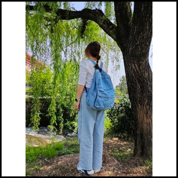 Denim Backpack Casual Daypack Retro Lightweight Travel Laptop Bag Classic